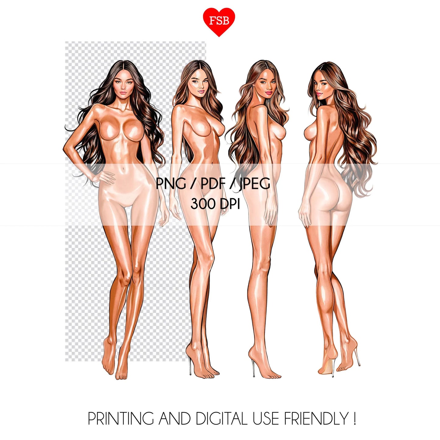 [4 Poses] Female Fashion Croquis - Caucasian/ Brown Hair