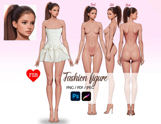 [3 Poses] Female Fashion Croquis - Caucasian / Brown Hair