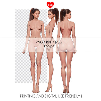 [3 Poses] Female Fashion Croquis - Caucasian / Brown Hair