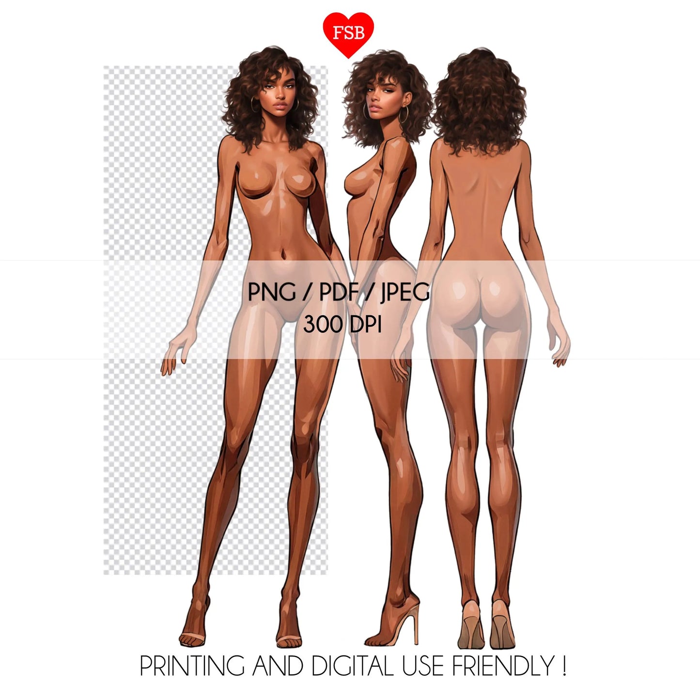 [3 Poses] Female Fashion Croquis - Black / Black Hair