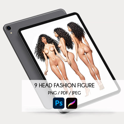 [3 Poses] Female Fashion Croquis - Black / Brown Black Hair