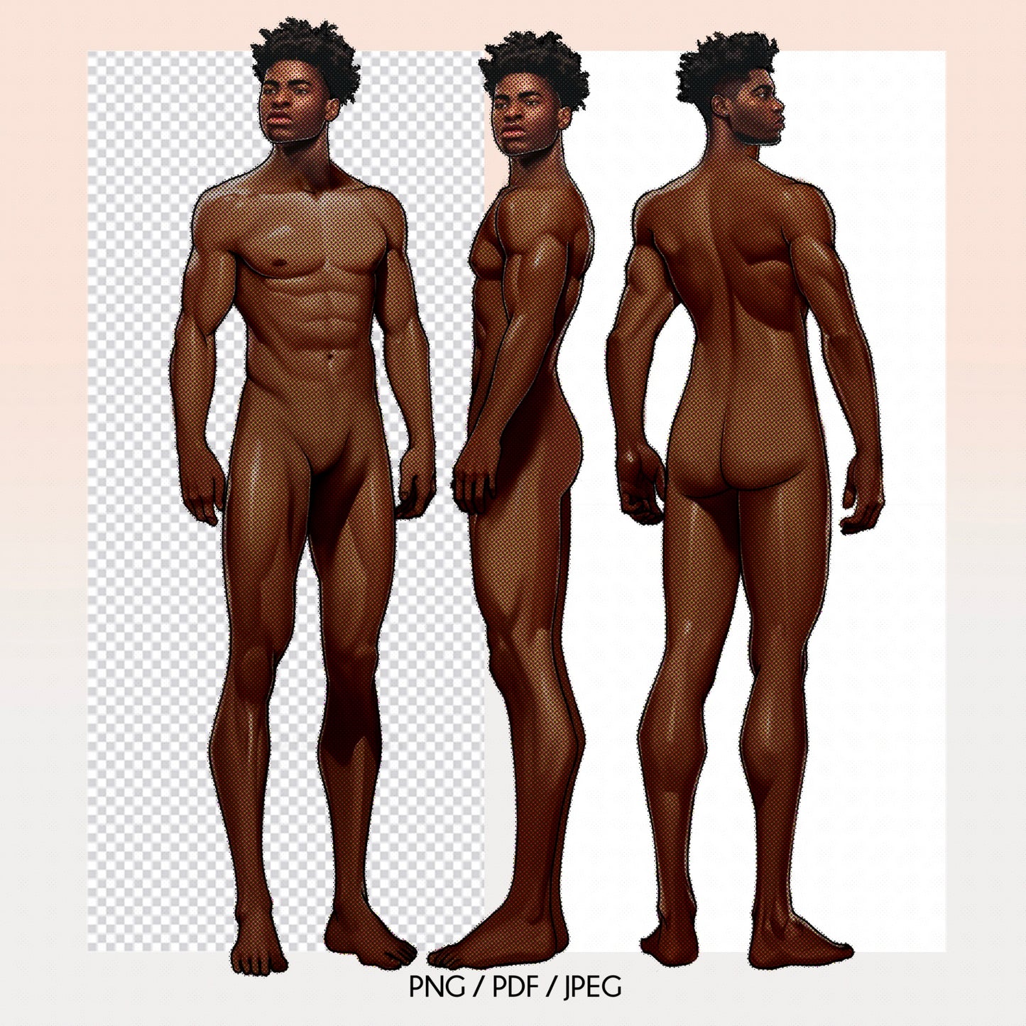 [3 Poses] Male Fashion Croquis - Black/ Short Black Hair