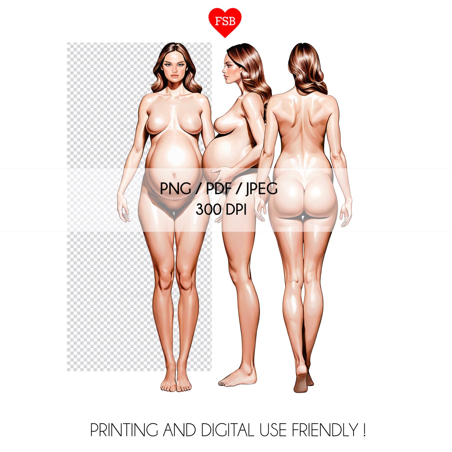 [3 Poses] Maternity/Pregnan Female Fashion Croquis - Caucasian/ Brown Hair