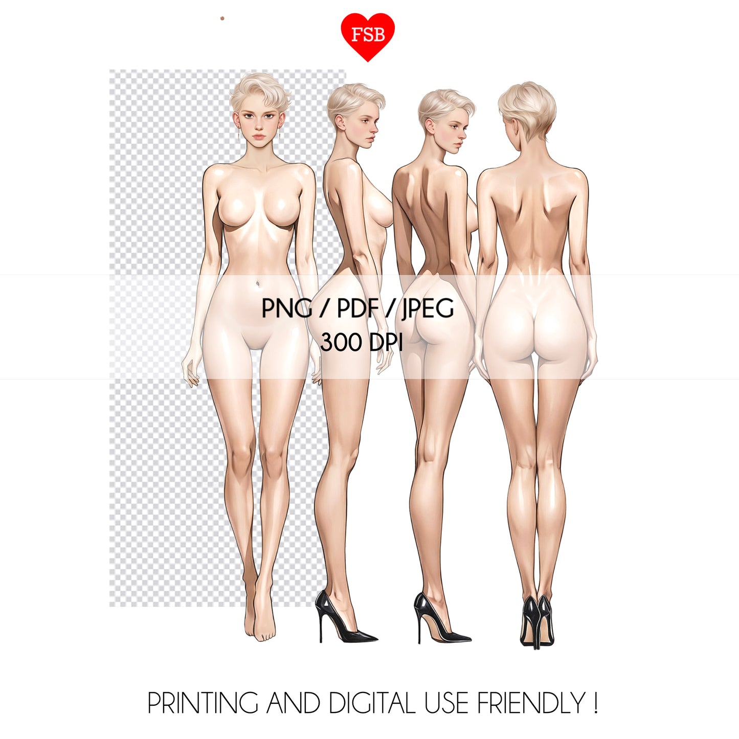 [4 Poses] Female Fashion Croquis - Caucasian/ Short Blonde Hair