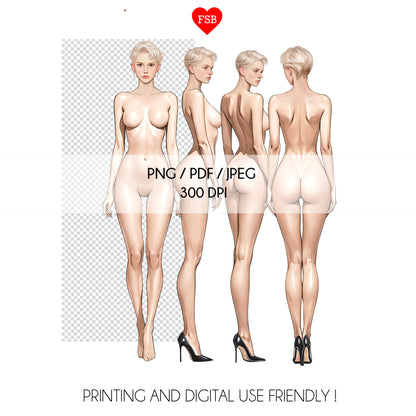 [4 Poses] Female Fashion Croquis - Caucasian/ Short Blonde Hair