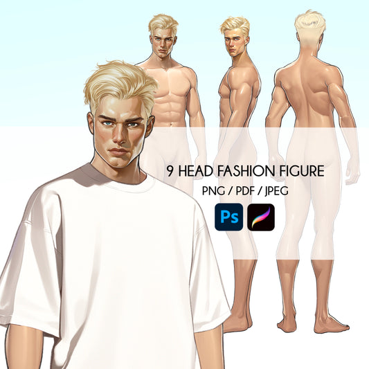 [3 Poses] Male Fashion Croquis - Caucasian/ Blonde Hair