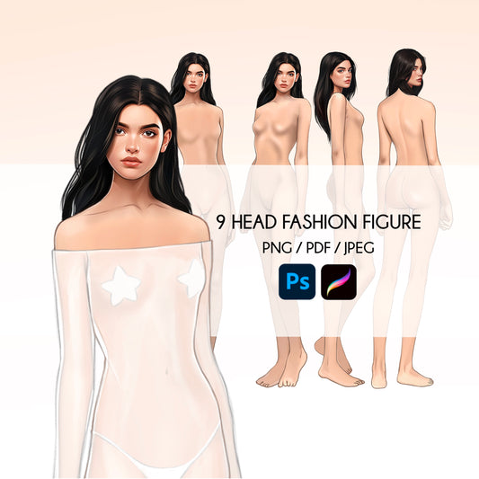 [4 Poses] Female Fashion Croquis - Caucasian/ Black Hair