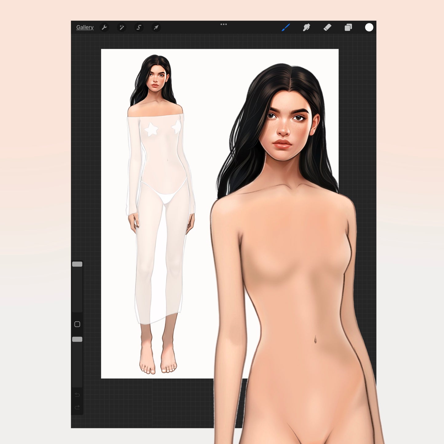 [4 Poses] Female Fashion Croquis - Caucasian/ Black Hair